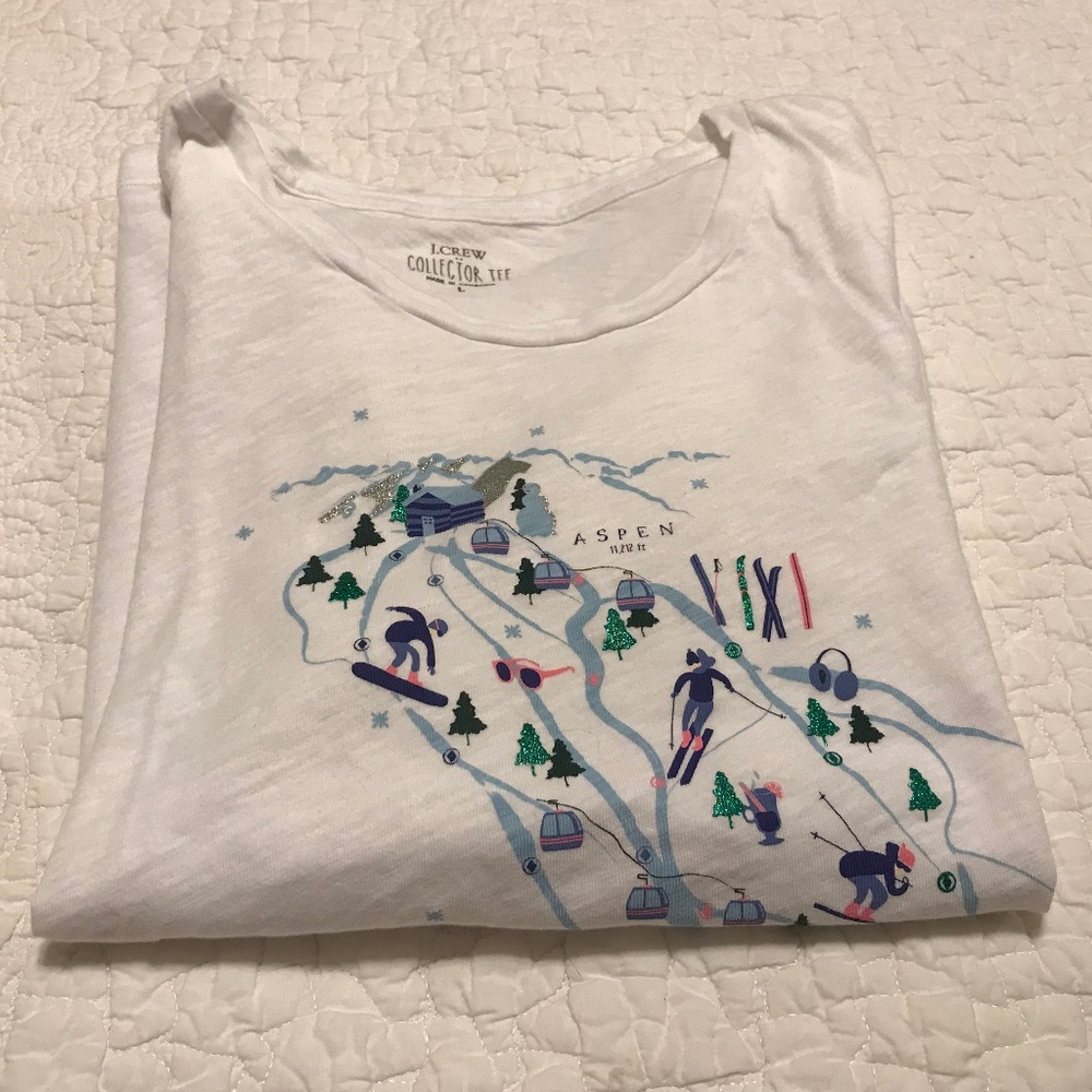 J. Crew white short sleeve 💯% cotton Aspen map crewneck collector’s tee (L)